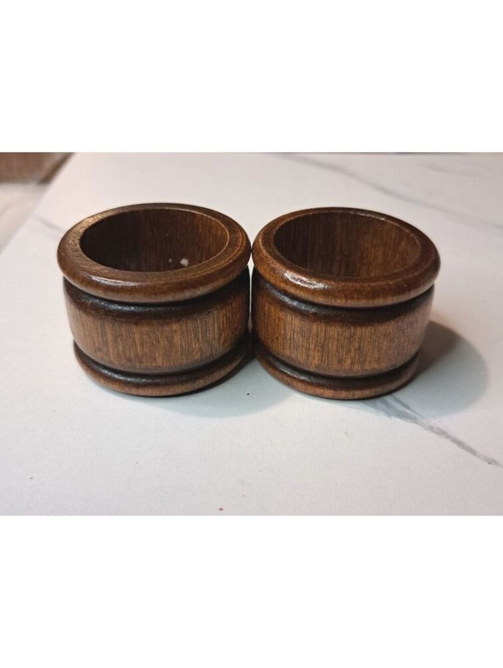 Vintage Set of 2 Dark Wood Carved Ribbed Napkin Rings